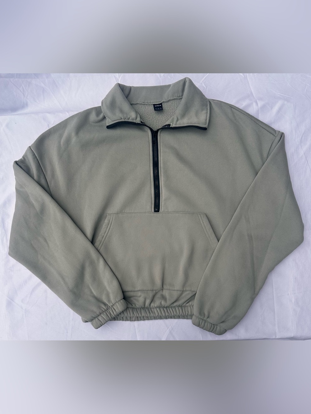 SHEIN Sage Green Fleece Quarter Zip Pullover Size M